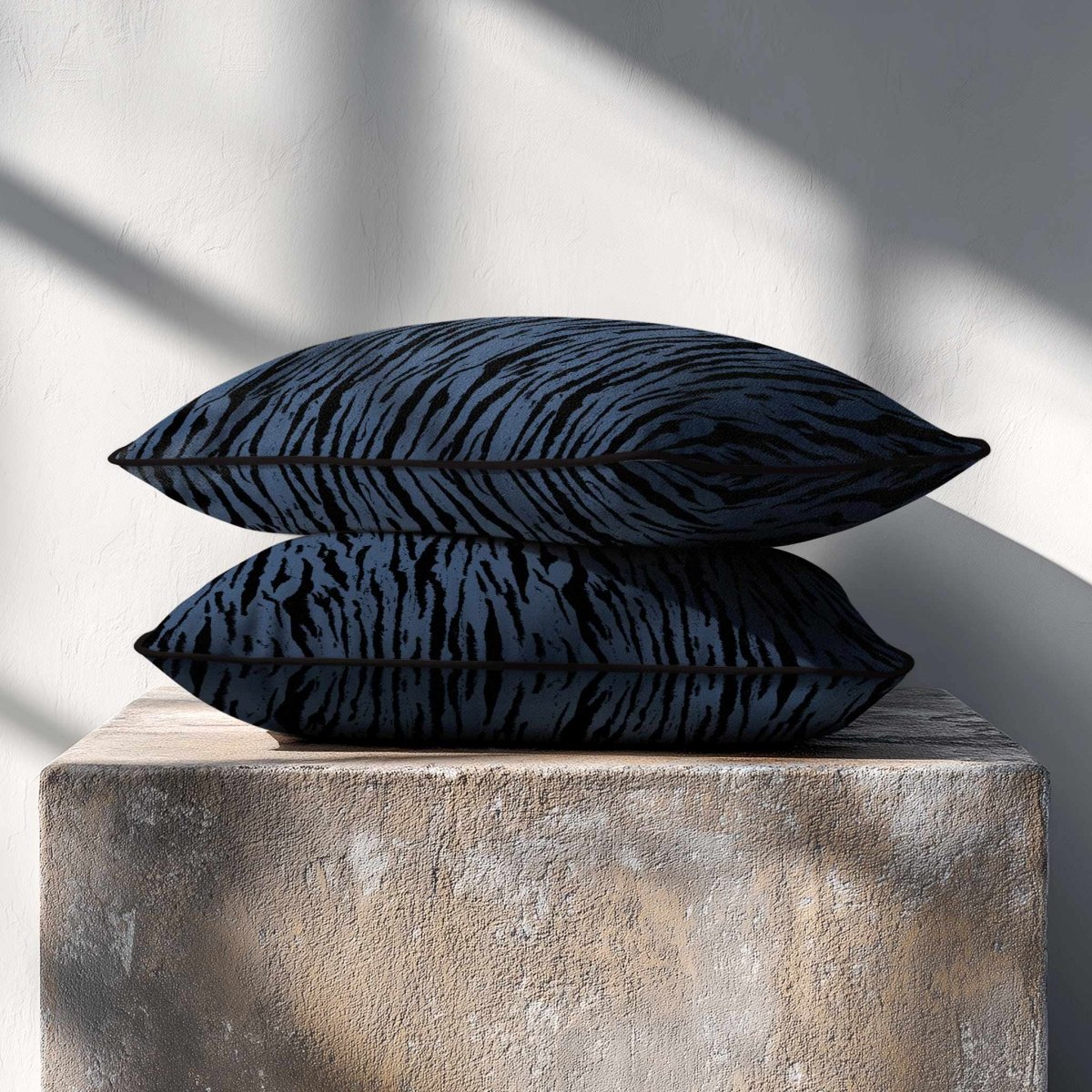 Tiger Print | Sustainable Velvet Rectangle Cushion - Petrol Blue 50 x 30 cm Piped by Izabela Peters