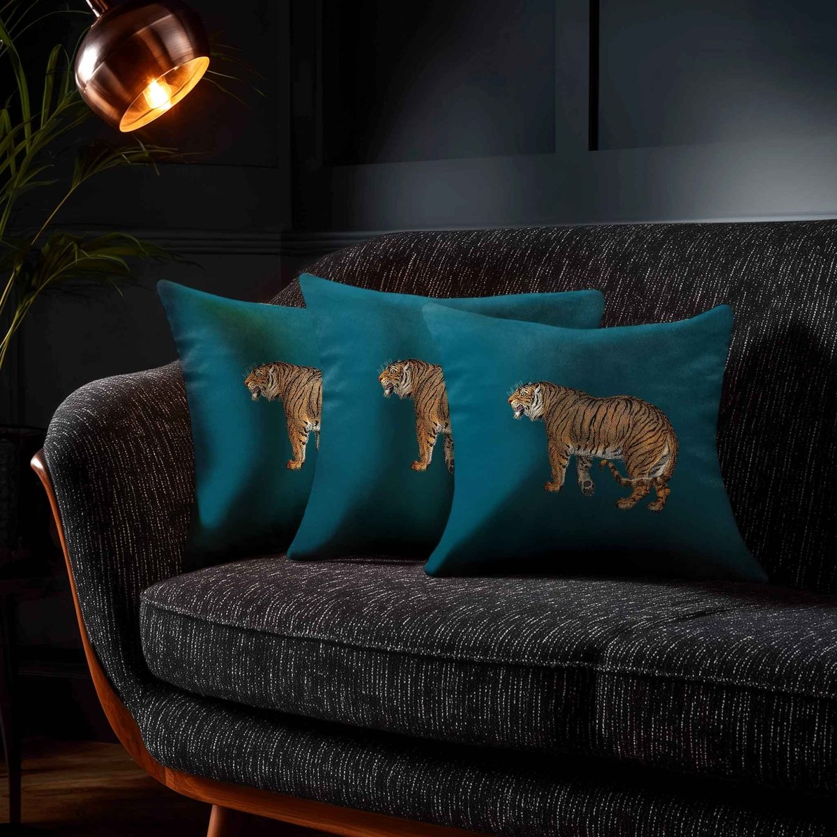 Tiger | Sustainable Velvet Cushion - Teal 40 x 40 cm Standard by Izabela Peters