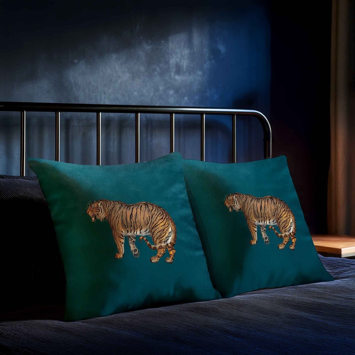 Tiger | Sustainable Velvet Cushion - Teal 40 x 40 cm Standard by Izabela Peters