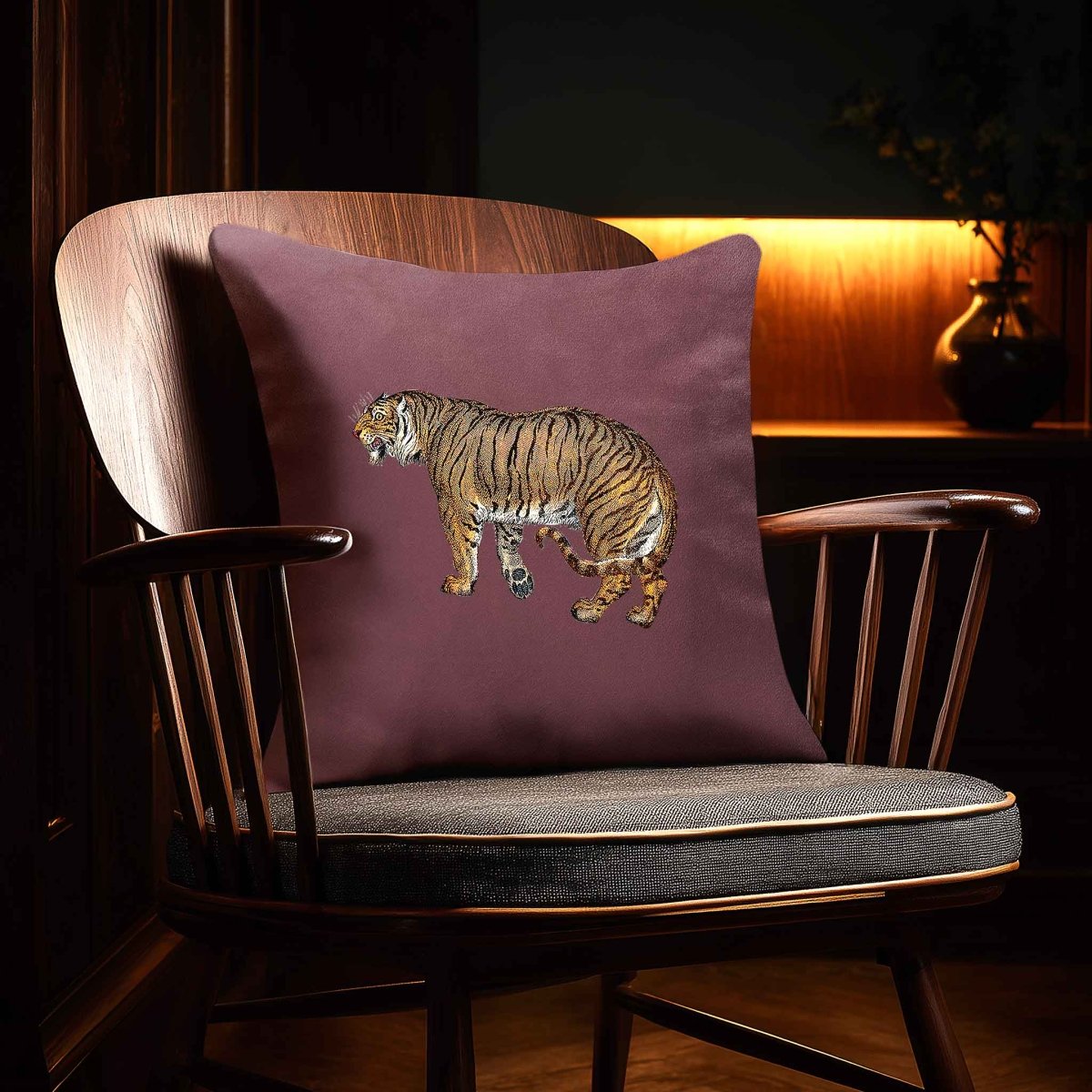 Tiger | Sustainable Velvet Cushion - Italian Grape 40 x 40 cm Standard by Izabela Peters