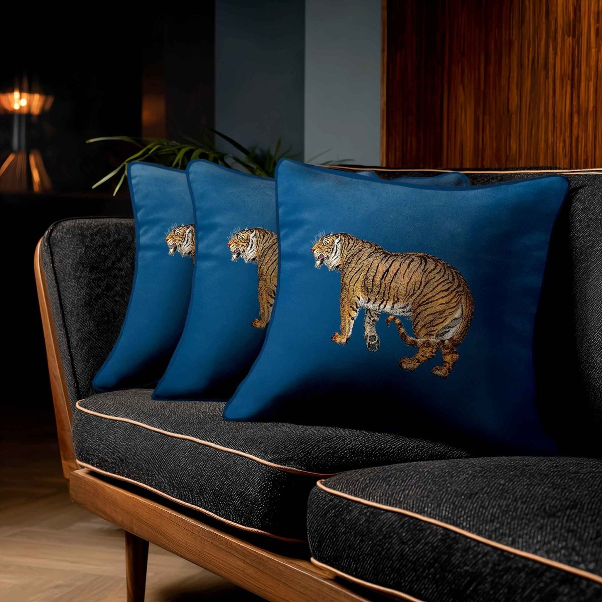 Tiger | Sustainable Velvet Cushion - Estate Blue 40 x 40 cm Standard by Izabela Peters
