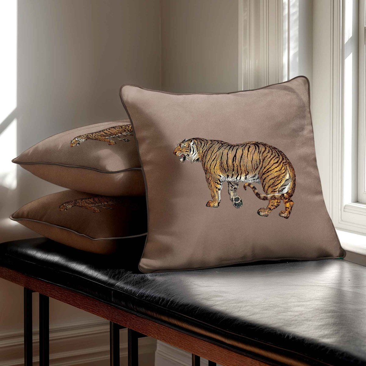 Tiger | Sustainable Velvet Cushion - Dovedale Stone 40 x 40 cm Standard by Izabela Peters