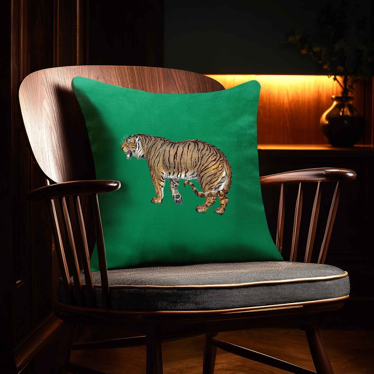 Tiger | Sustainable Velvet Cushion - Emerald Green 40 x 40 cm Standard by Izabela Peters