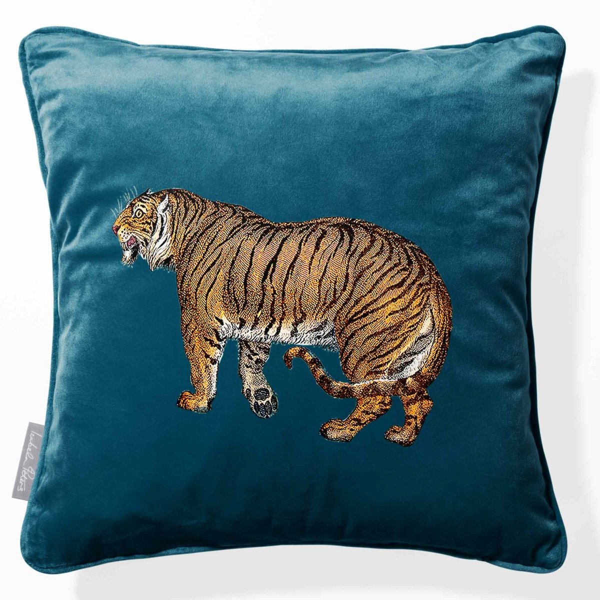 Tiger | Sustainable Velvet Cushion - Teal 40 x 40 cm Piped by Izabela Peters