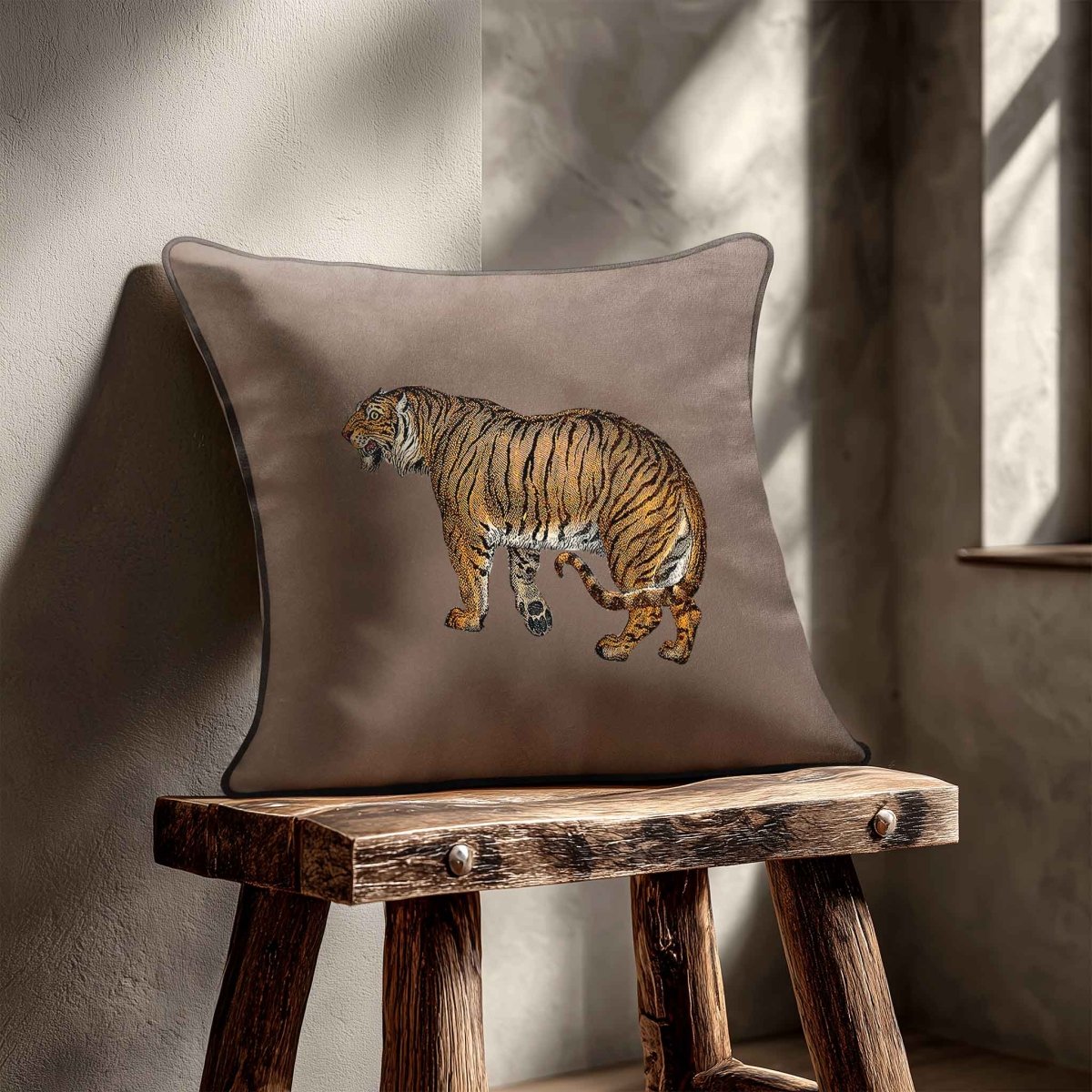 Tiger | Sustainable Velvet Cushion - Dovedale Stone 40 x 40 cm Standard by Izabela Peters