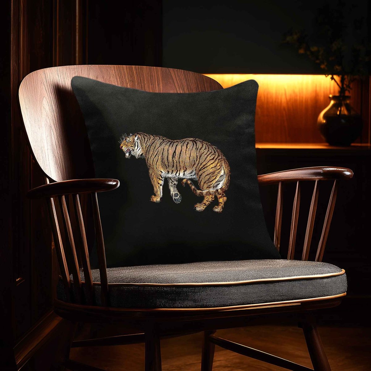 Tiger | Sustainable Velvet Cushion - Charcoal 40 x 40 cm Standard by Izabela Peters