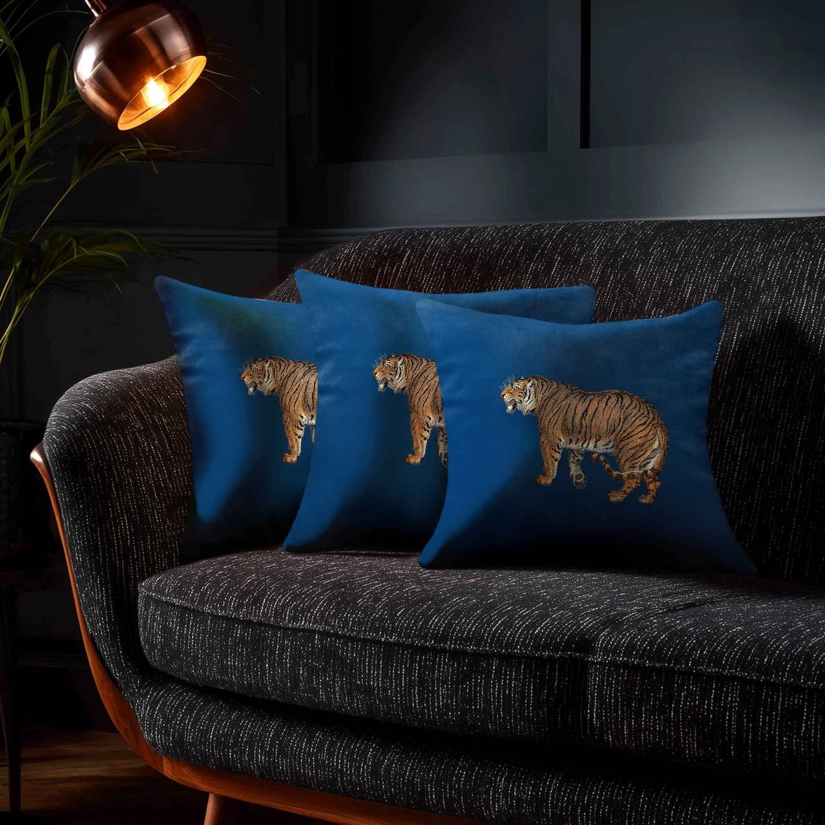 Tiger | Sustainable Velvet Cushion - Estate Blue 40 x 40 cm Standard by Izabela Peters
