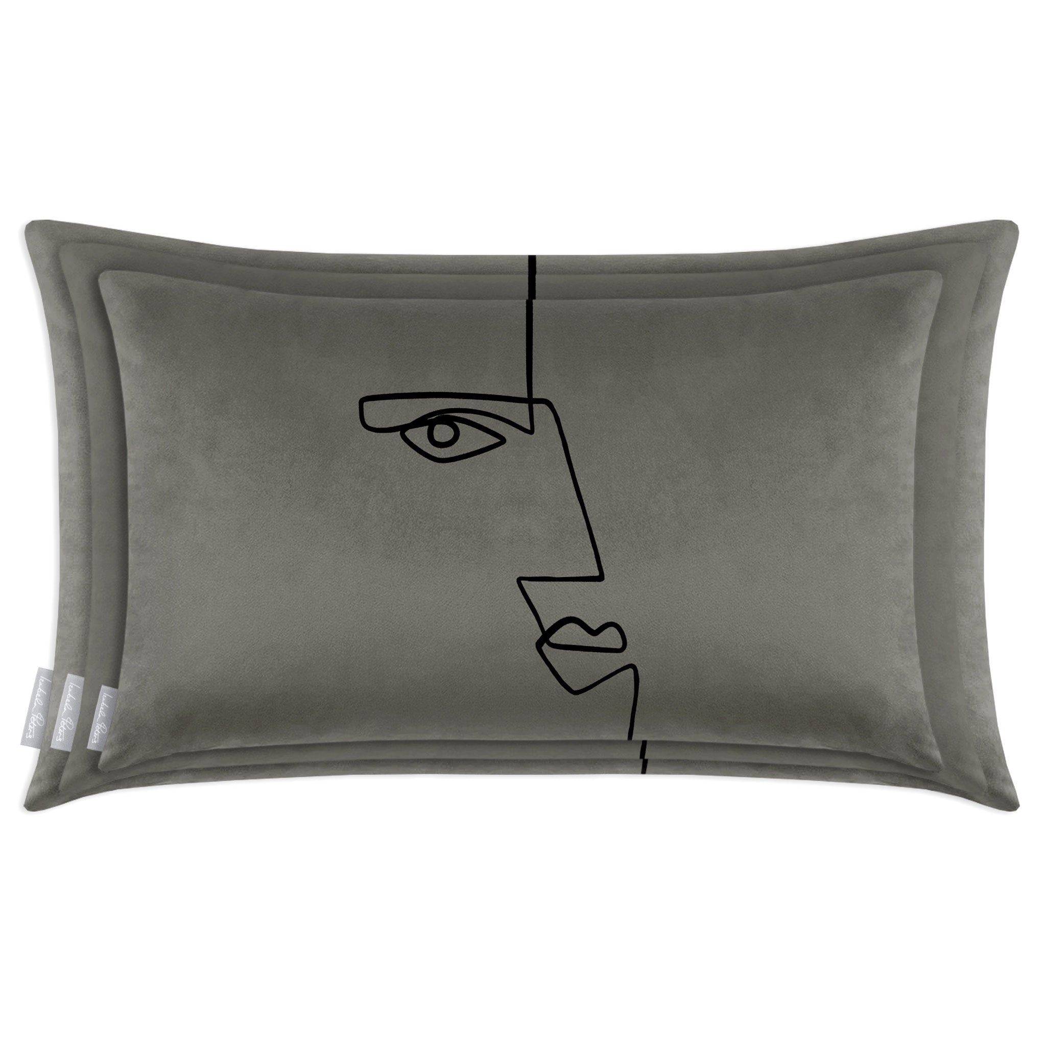 Angular Face | Sustainable Velvet Rectangle Cushion - Beluga 50 x 30 cm Cover Only by Izabela Peters