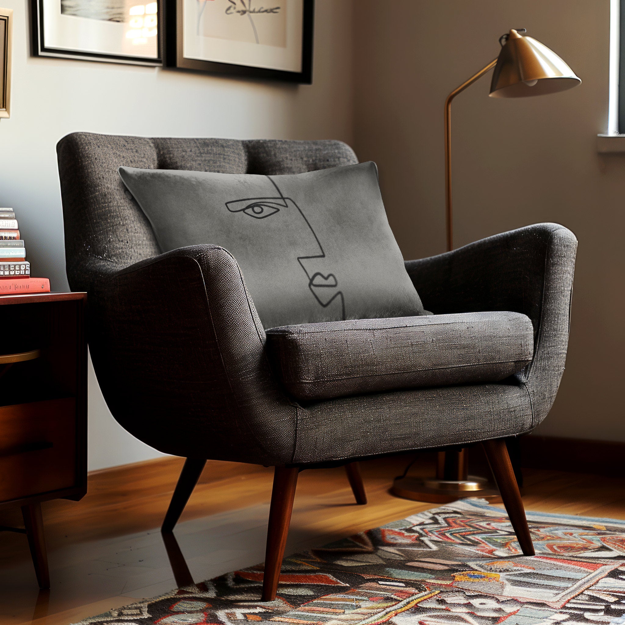 Angular Face | Sustainable Velvet Rectangle Cushion - Beluga 50 x 30 cm Cover Only by Izabela Peters