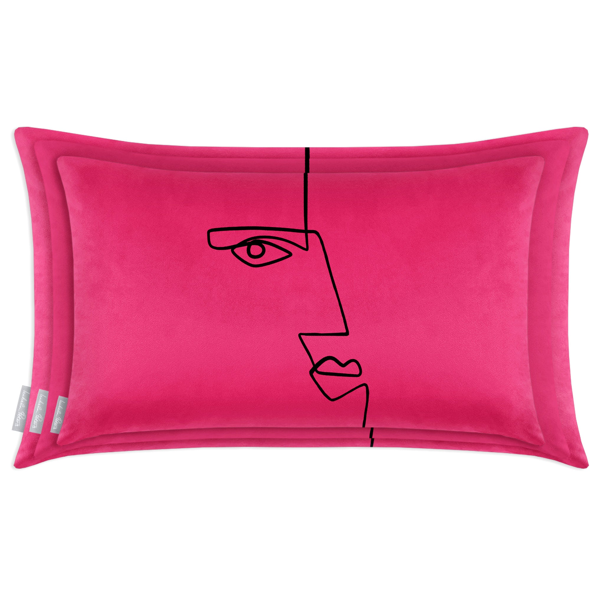 Angular Face | Sustainable Velvet Rectangle Cushion in Hot Pink 50 x 30 cm Cover Only | Izabela Peters
