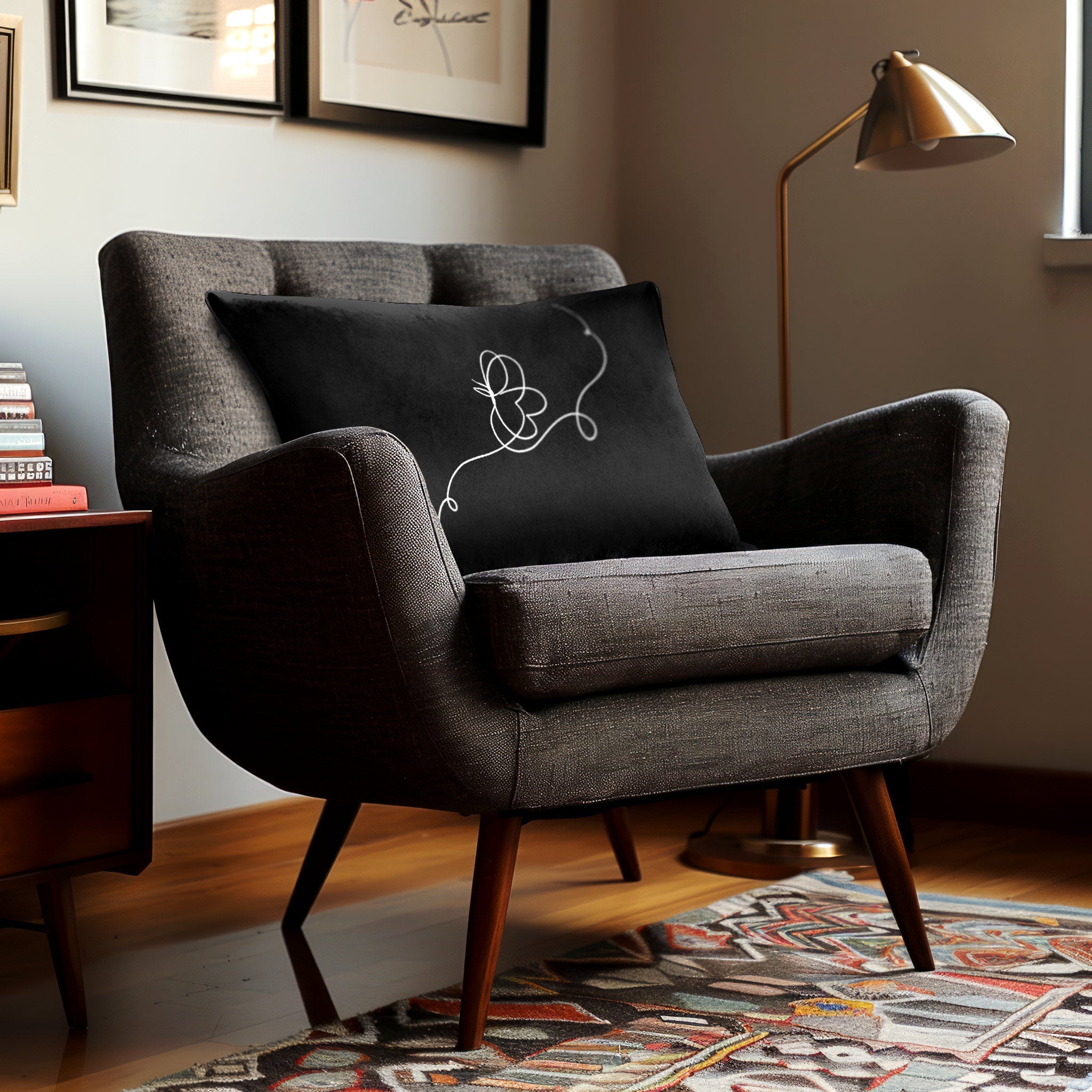 Butterfly | Sustainable Velvet Rectangle Cushion - Black and White 50 x 30 cm Cover Only by Izabela Peters