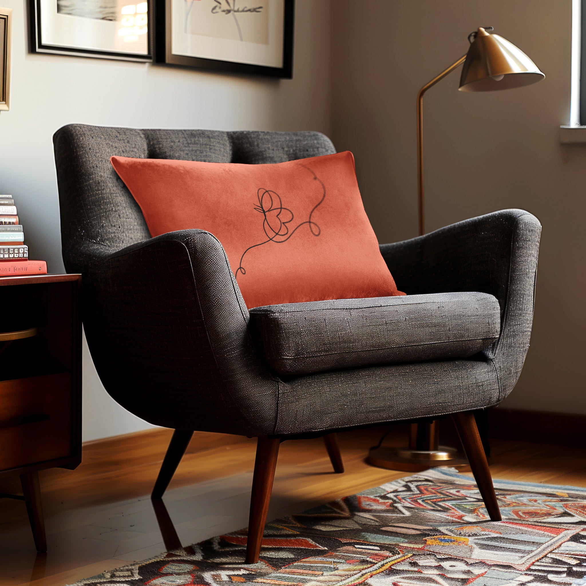 Butterfly | Sustainable Velvet Rectangle Cushion - Burnt Ochre 50 x 30 cm Cover Only by Izabela Peters