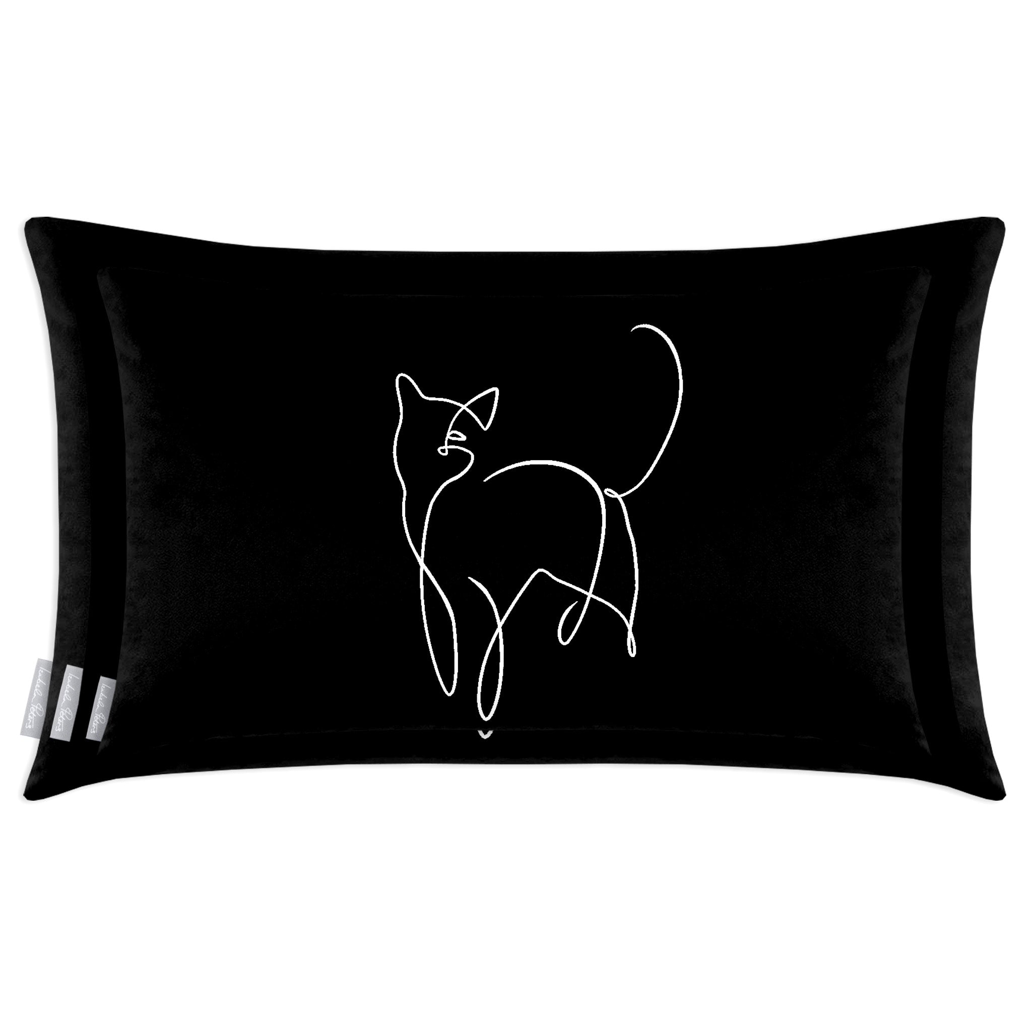 Cat | Sustainable Velvet Rectangle Cushion in Black and White 50 x 30 cm Cover Only | Izabela Peters