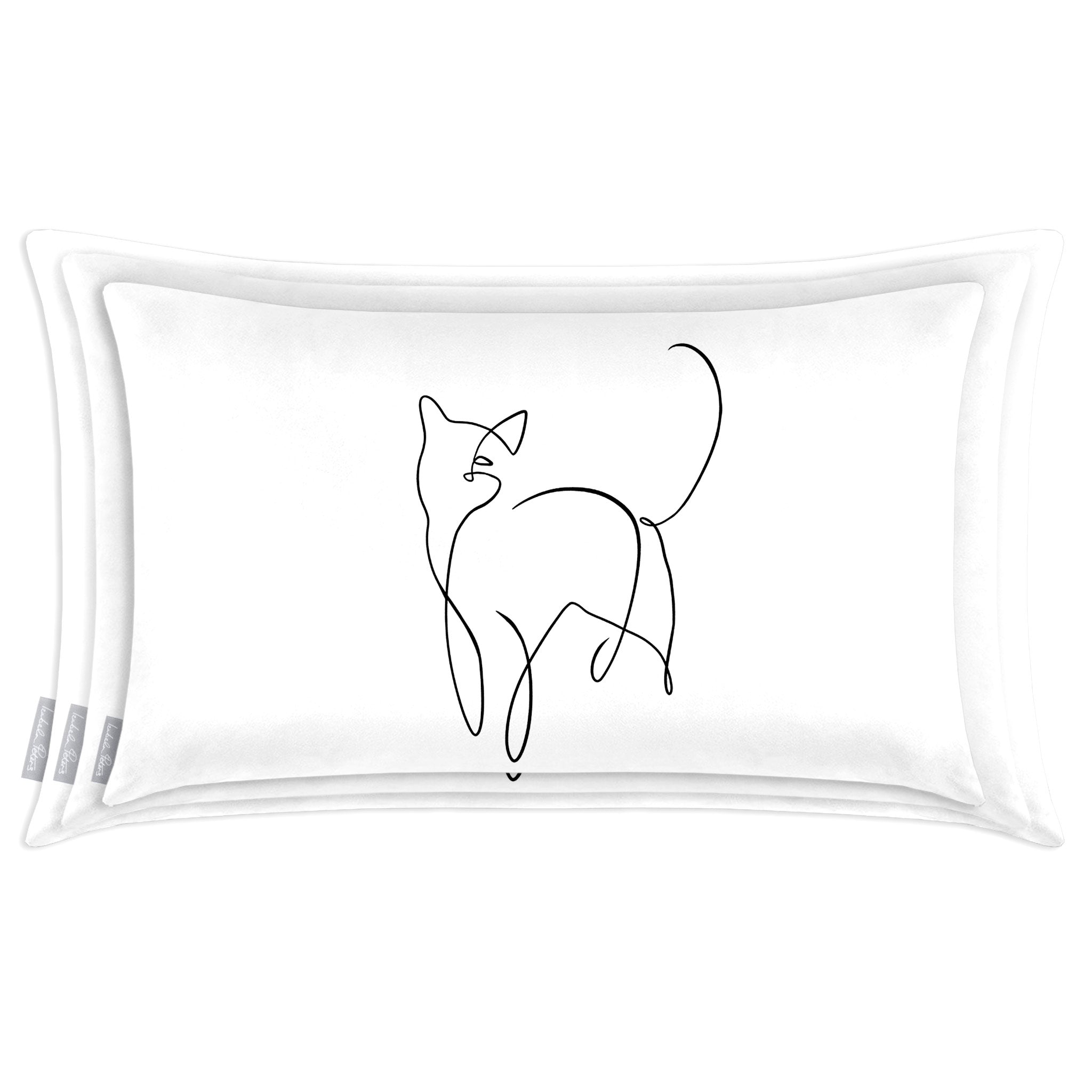 Cat | Sustainable Velvet Rectangle Cushion - White And Black 50 x 30 cm Cover Only by Izabela Peters