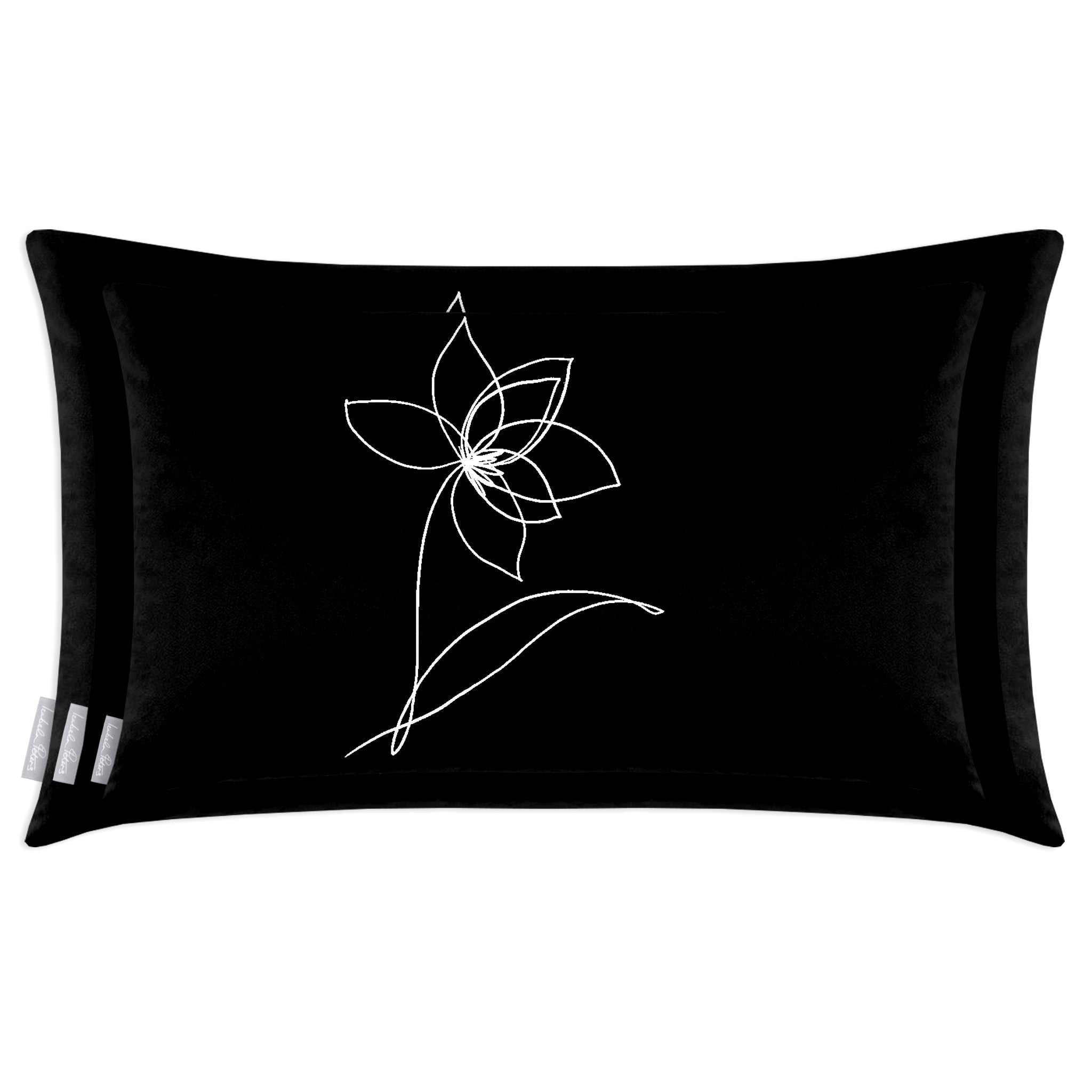 Flower | Sustainable Velvet Rectangle Cushion - Black and White 50 x 30 cm Cover Only by Izabela Peters