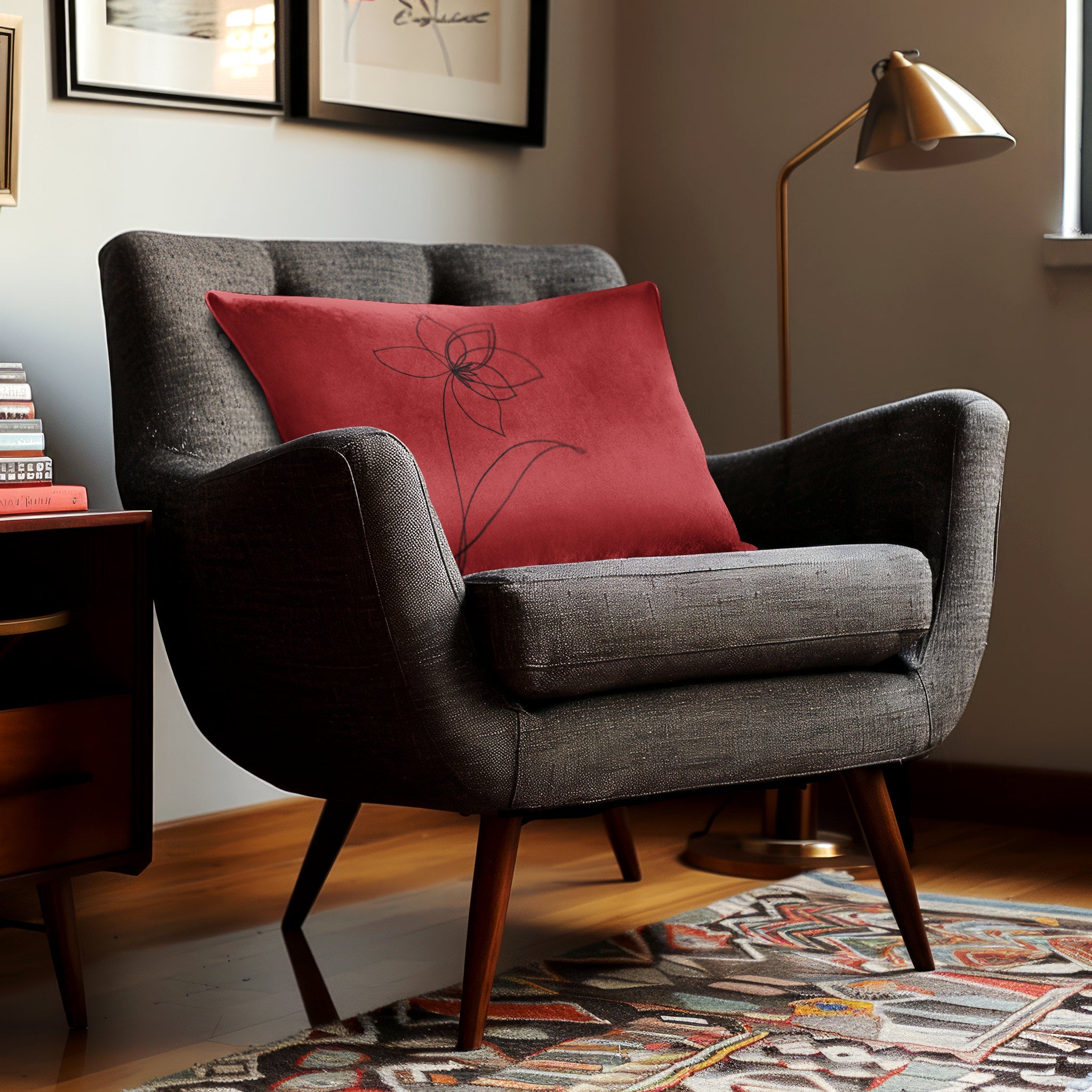 Flower | Sustainable Velvet Rectangle Cushion - Crimson Muse 50 x 30 cm Cover Only by Izabela Peters