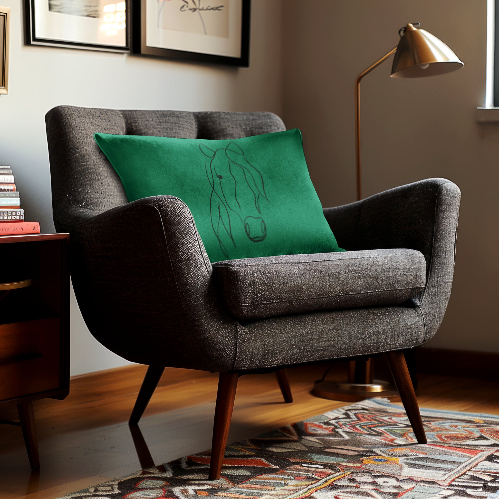 Horse | Sustainable Velvet Rectangle Cushion - Emerald Green 50 x 30 cm Cover Only by Izabela Peters