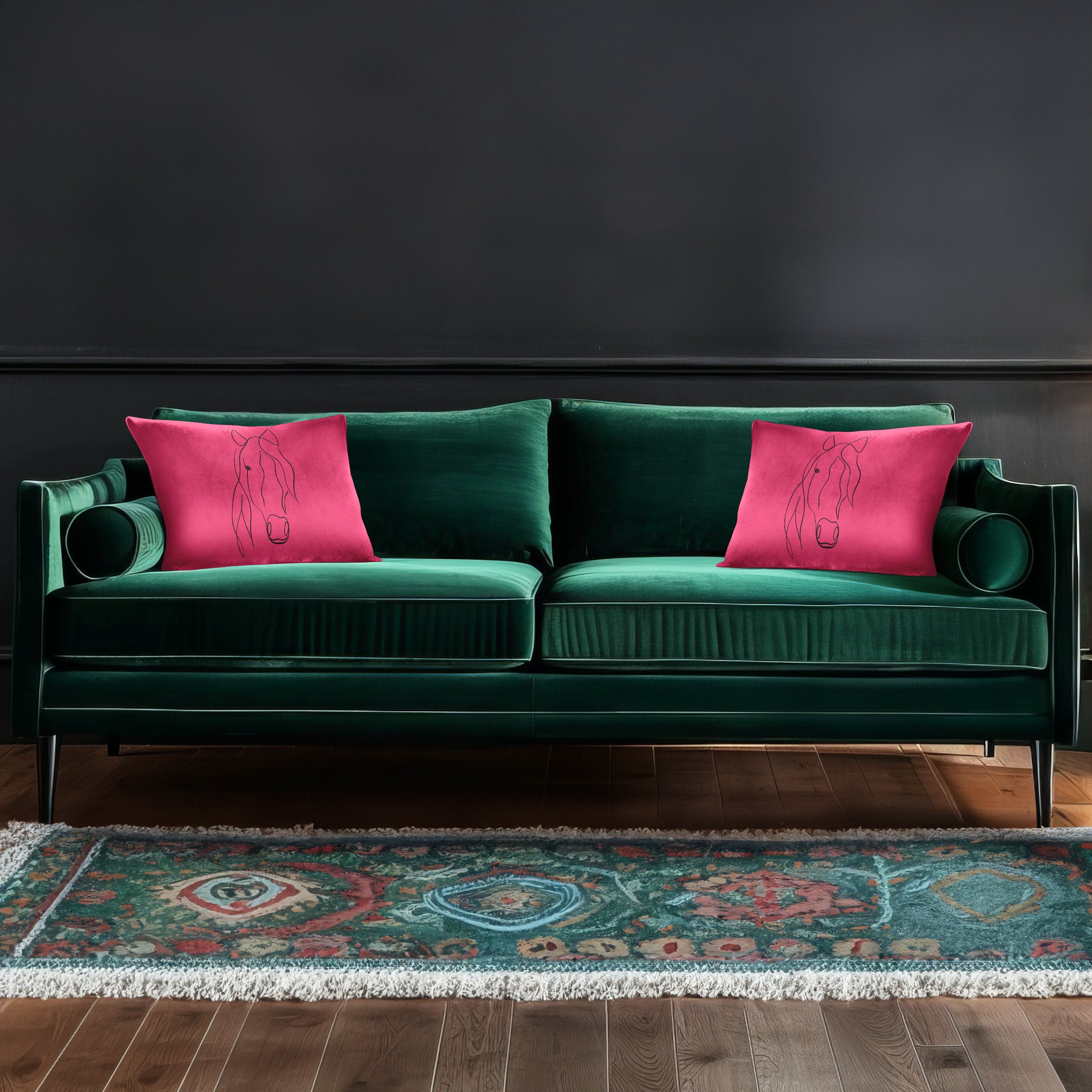 Horse | Sustainable Velvet Rectangle Cushion - Hot Pink 50 x 30 cm Cover Only by Izabela Peters