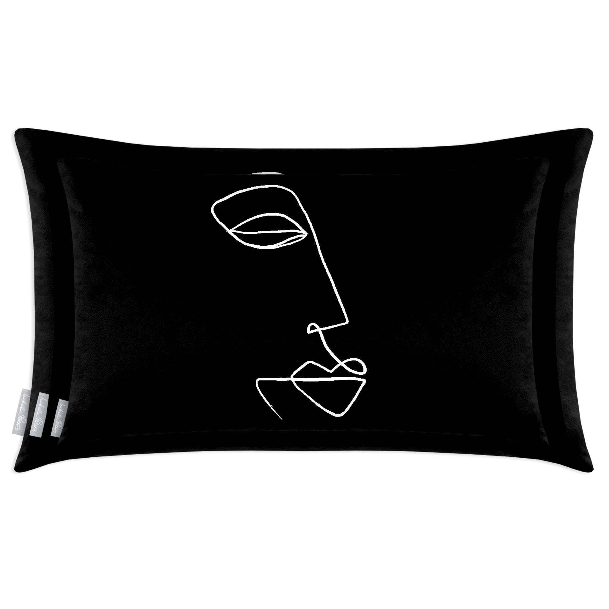 Joyful Face | Sustainable Velvet Rectangle Cushion in Black and White 50 x 30 cm Cover Only | Izabela Peters