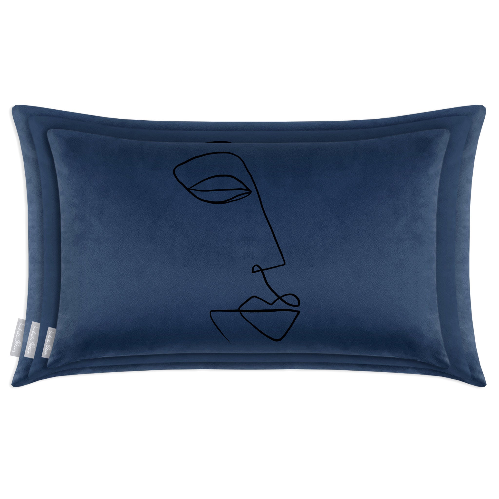 Joyful Face | Sustainable Velvet Rectangle Cushion - Petrol Blue 50 x 30 cm Cover Only by Izabela Peters