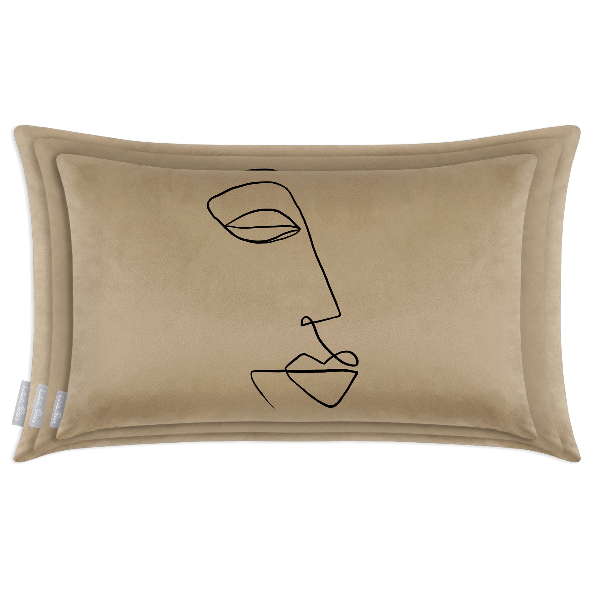 Joyful Face | Sustainable Velvet Rectangle Cushion - Taupe 50 x 30 cm Cover Only by Izabela Peters