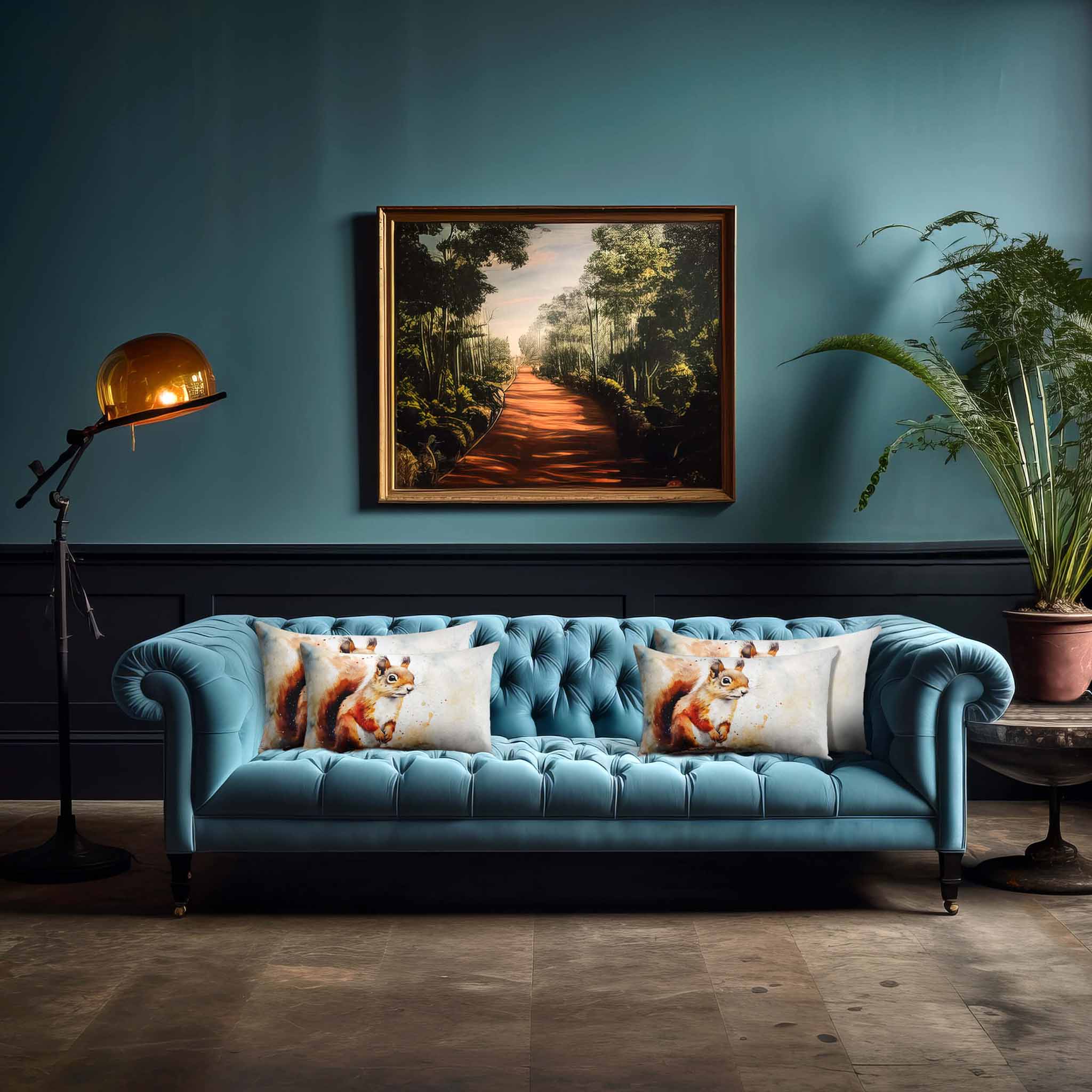Red Squirrel | Sustainable Velvet Rectangle Cushion - 50 x 30 cm Cover Only Multicoloured by Izabela Peters