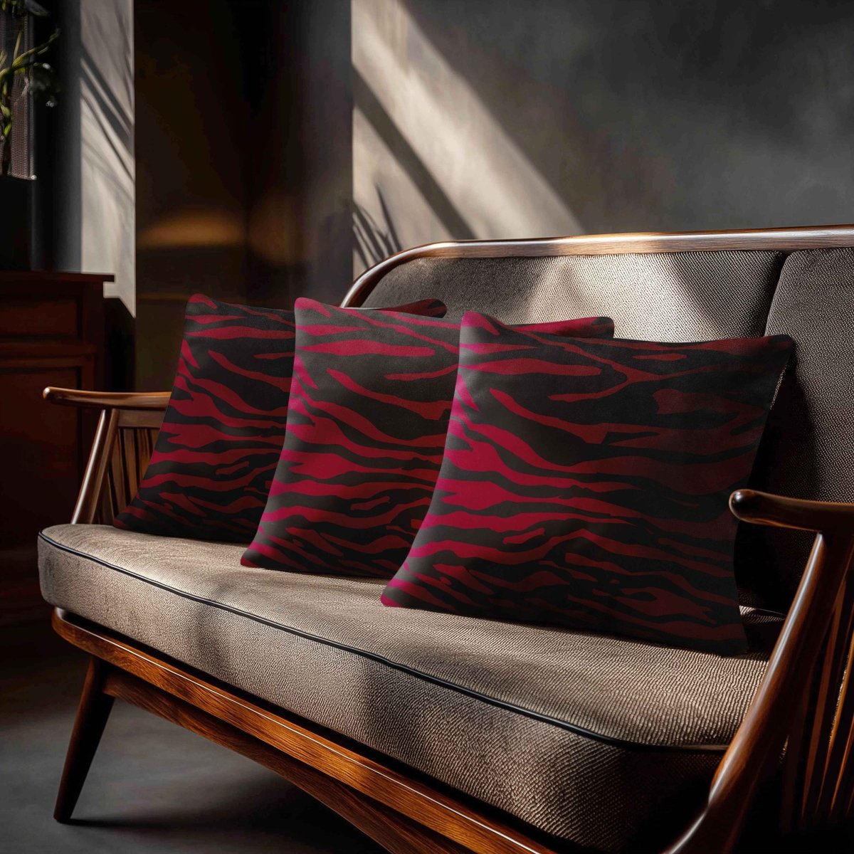 Zebra Print | Sustainable Velvet Cushion - Raspberry Red 40 x 40 cm Standard by Izabela Peters
