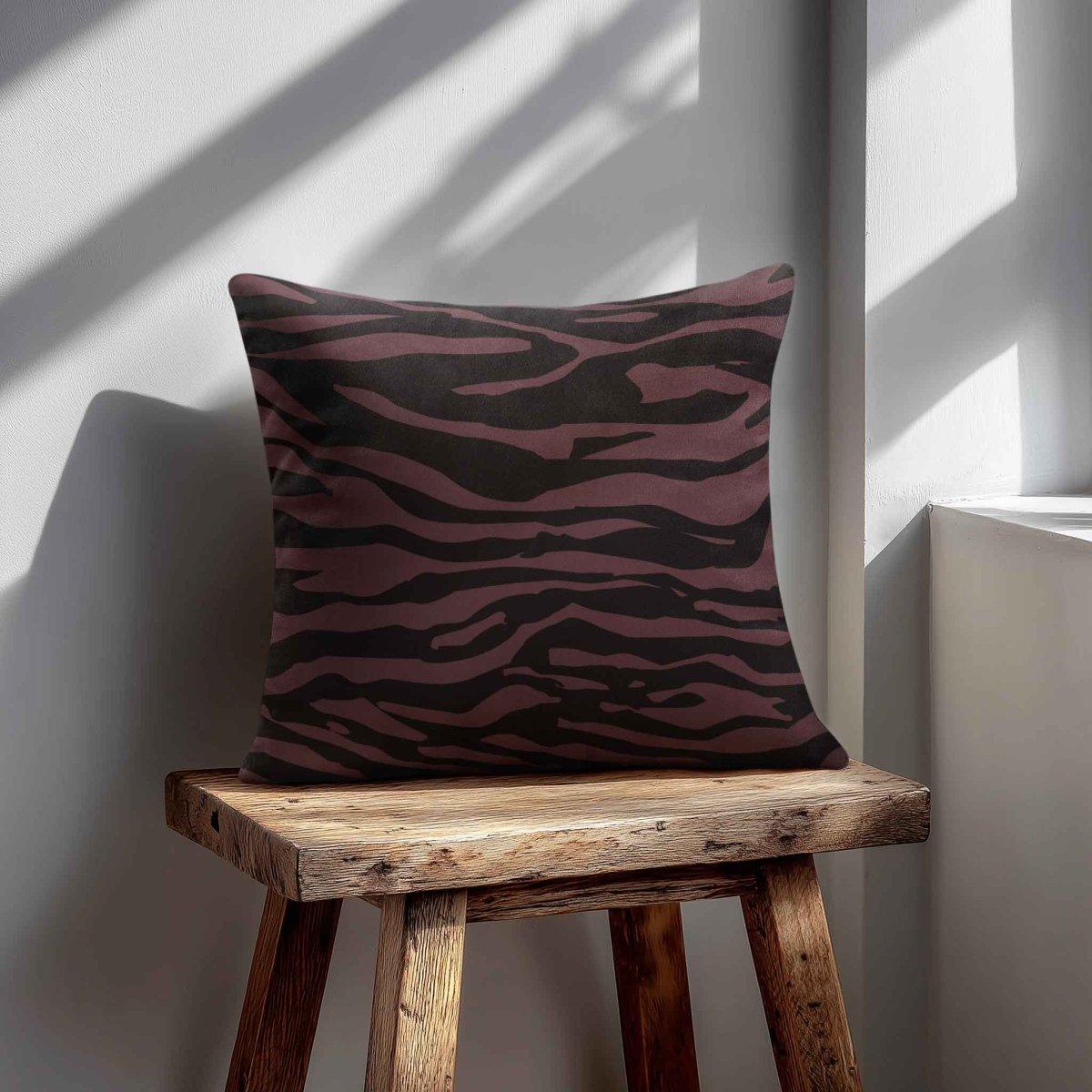 Zebra Print | Sustainable Velvet Cushion - Italian Grape 40 x 40 cm Standard by Izabela Peters