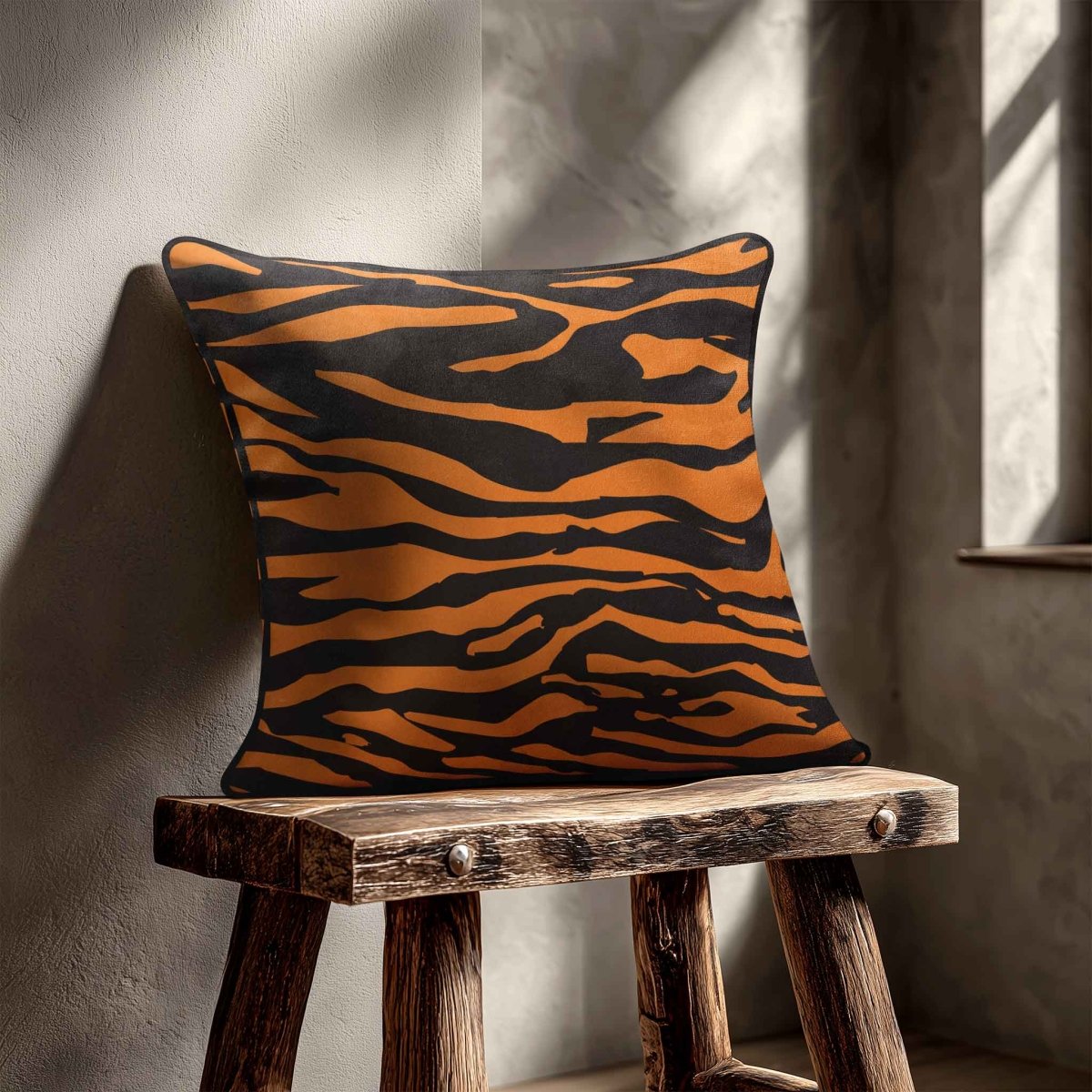 Zebra Print | Sustainable Velvet Cushion - Orange 40 x 40 cm Piped by Izabela Peters