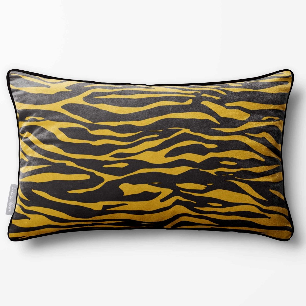 Zebra Print | Sustainable Velvet Rectangle Cushion - Mustard Ochre 50 x 30 cm Piped by Izabela Peters