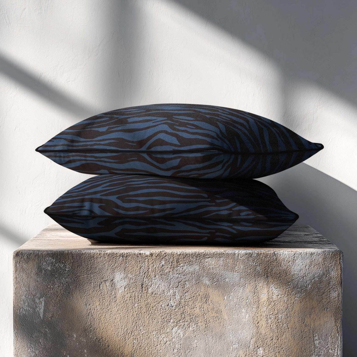 Zebra Print | Sustainable Velvet Rectangle Cushion - Petrol Blue 50 x 30 cm Piped by Izabela Peters