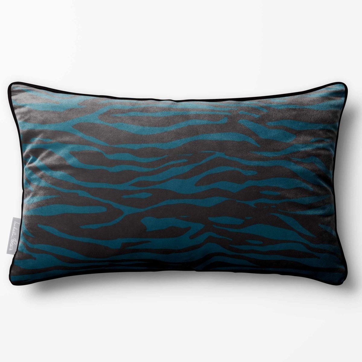 Zebra Print | Sustainable Velvet Rectangle Cushion - Teal 50 x 30 cm Piped by Izabela Peters