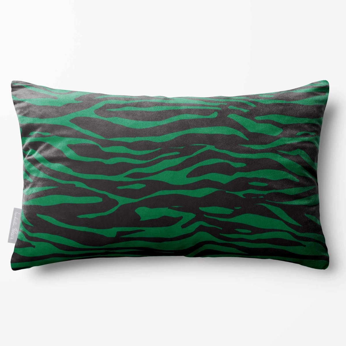 Zebra Print | Sustainable Velvet Rectangle Cushion - Emerald Green 50 x 30 cm Standard by Izabela Peters