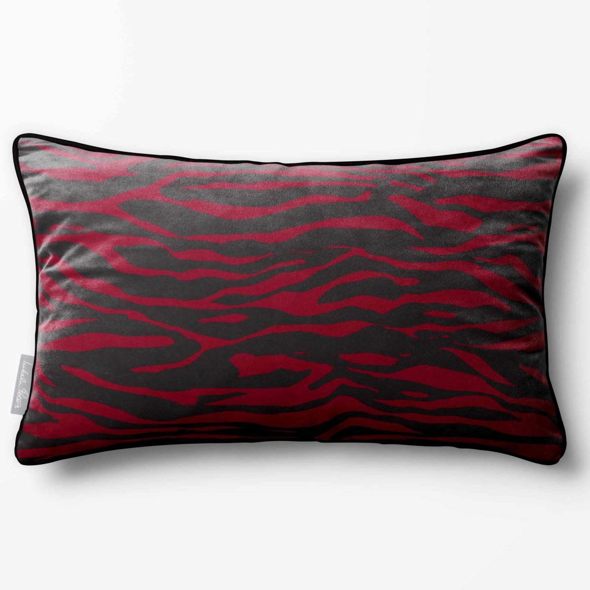 Zebra Print | Sustainable Velvet Rectangle Cushion - Raspberry Red 50 x 30 cm Piped by Izabela Peters