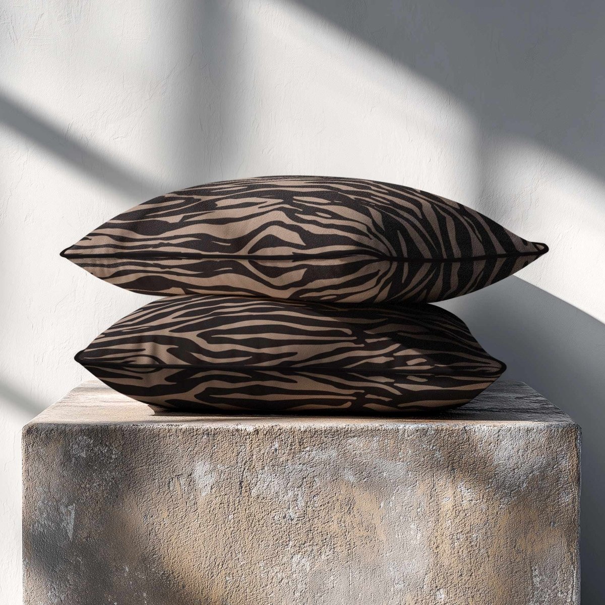 Zebra Print | Sustainable Velvet Rectangle Cushion - Dovedale Stone 50 x 30 cm Piped by Izabela Peters