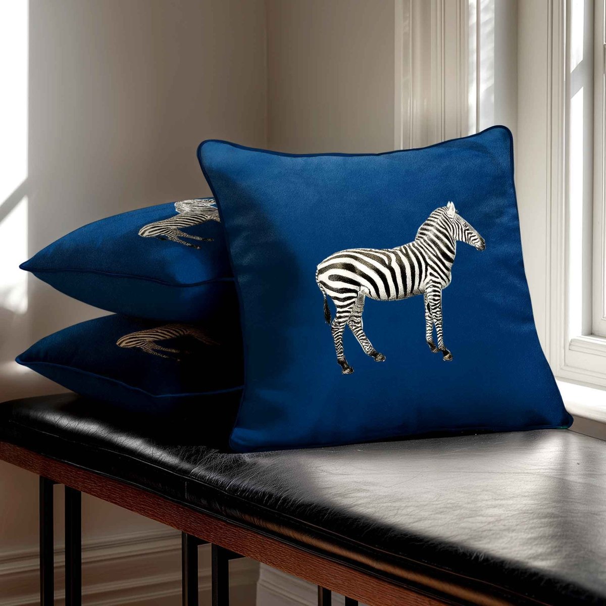 Zebra | Sustainable Velvet Cushion - Estate Blue 40 x 40 cm Standard by Izabela Peters