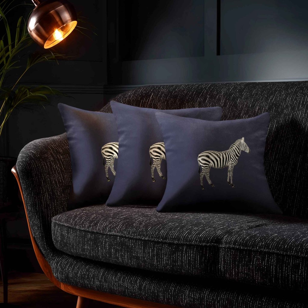 Zebra | Sustainable Velvet Cushion - Graphite 40 x 40 cm Standard by Izabela Peters