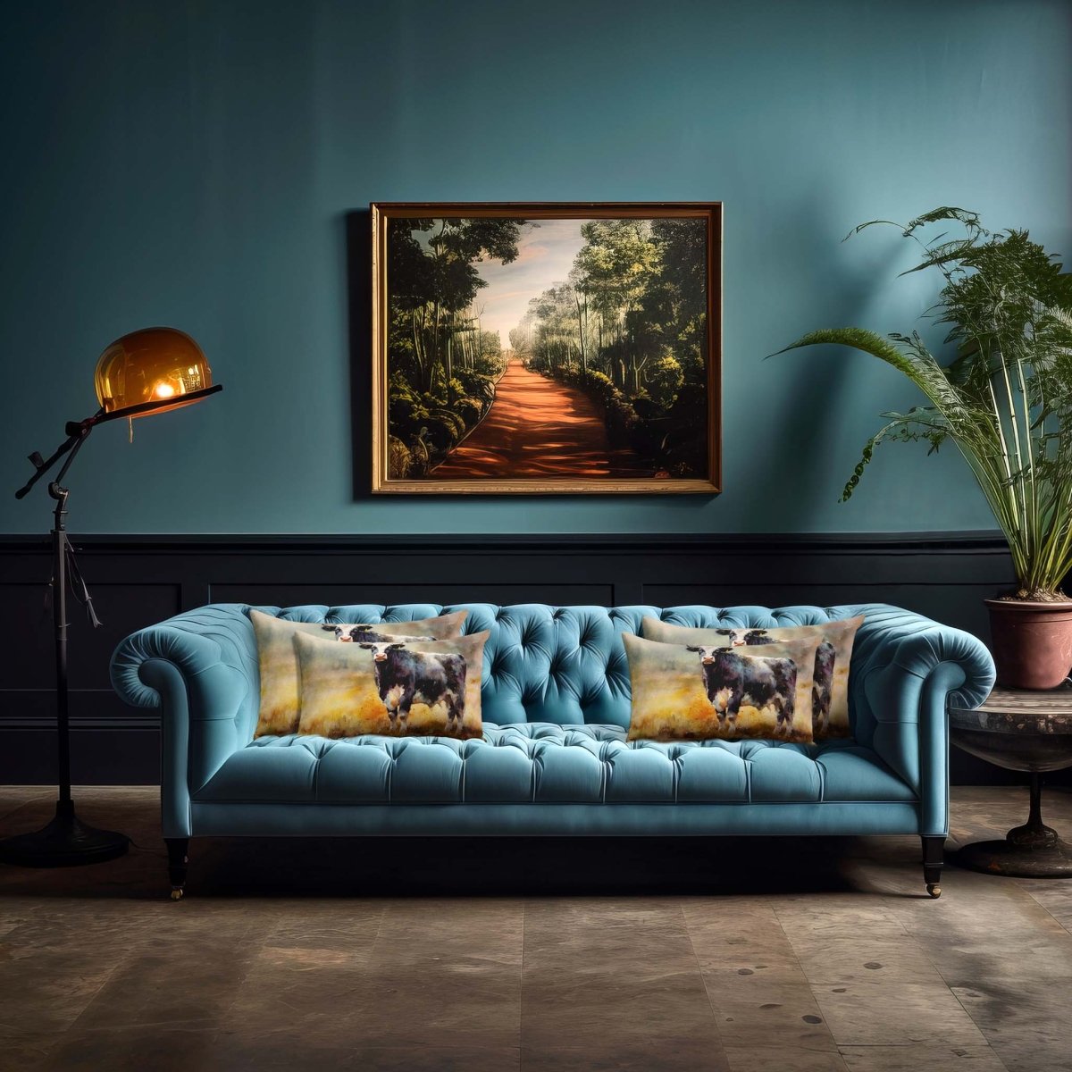 Belted Galloway Cow | Sustainable Velvet Rectangle Cushion - 50 x 30 cm Cover Only Multicoloured by Izabela Peters