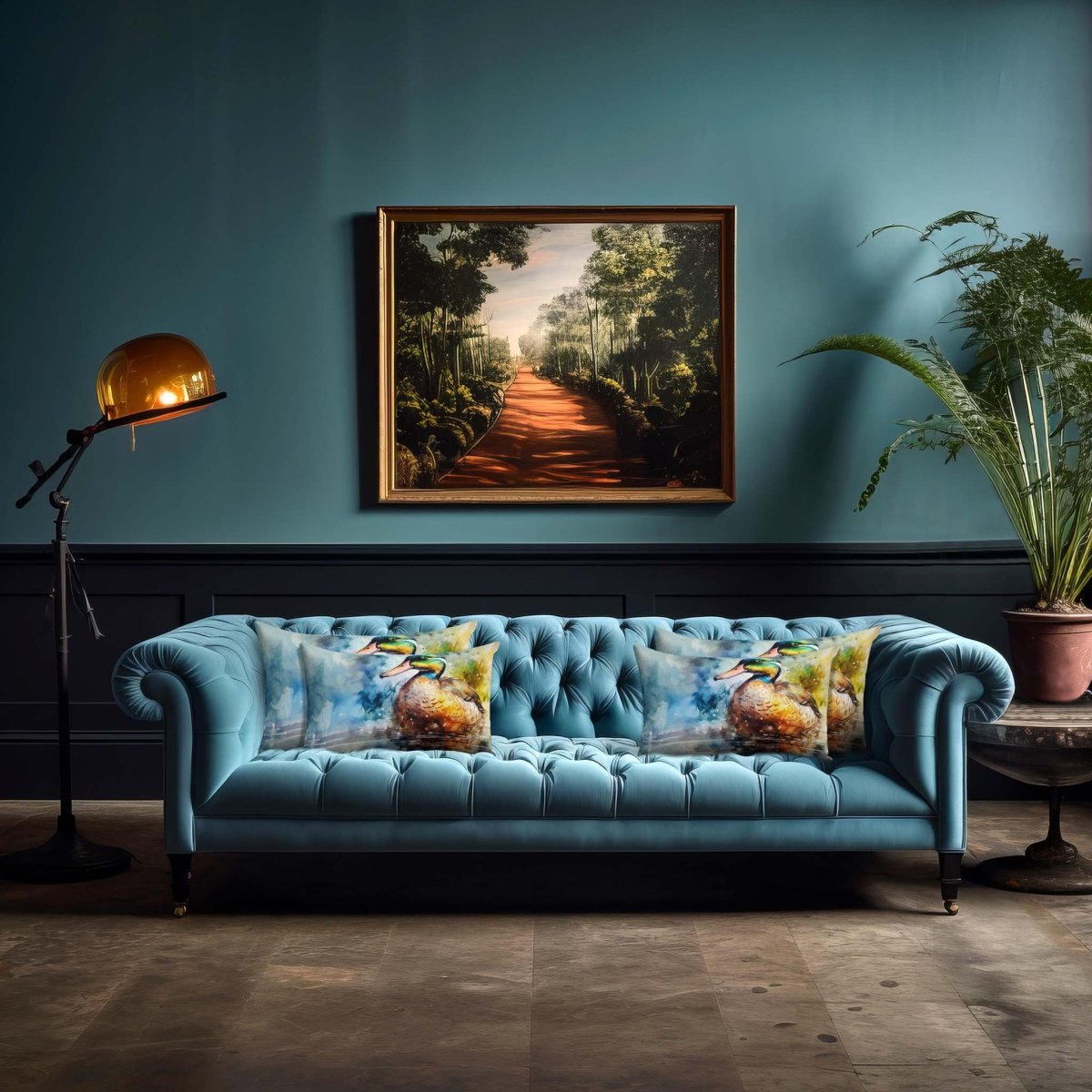 Mallard on Wilfin Beck | Sustainable Velvet Rectangle Cushion - 50 x 30 cm Cover Only Multicoloured by Izabela Peters