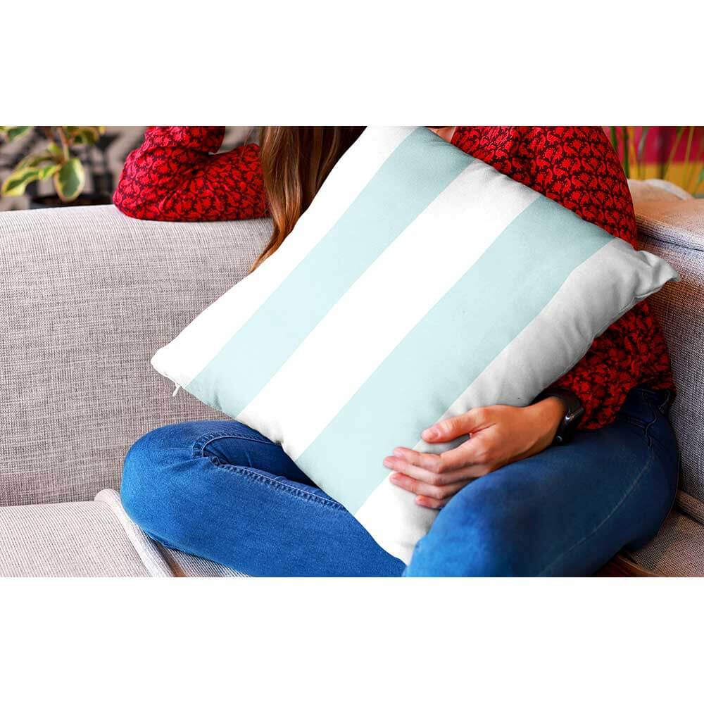 Outdoor Garden Waterproof Cushion - 2 Stripes - Duck Egg 43 x 43 cm by Izabela Peters