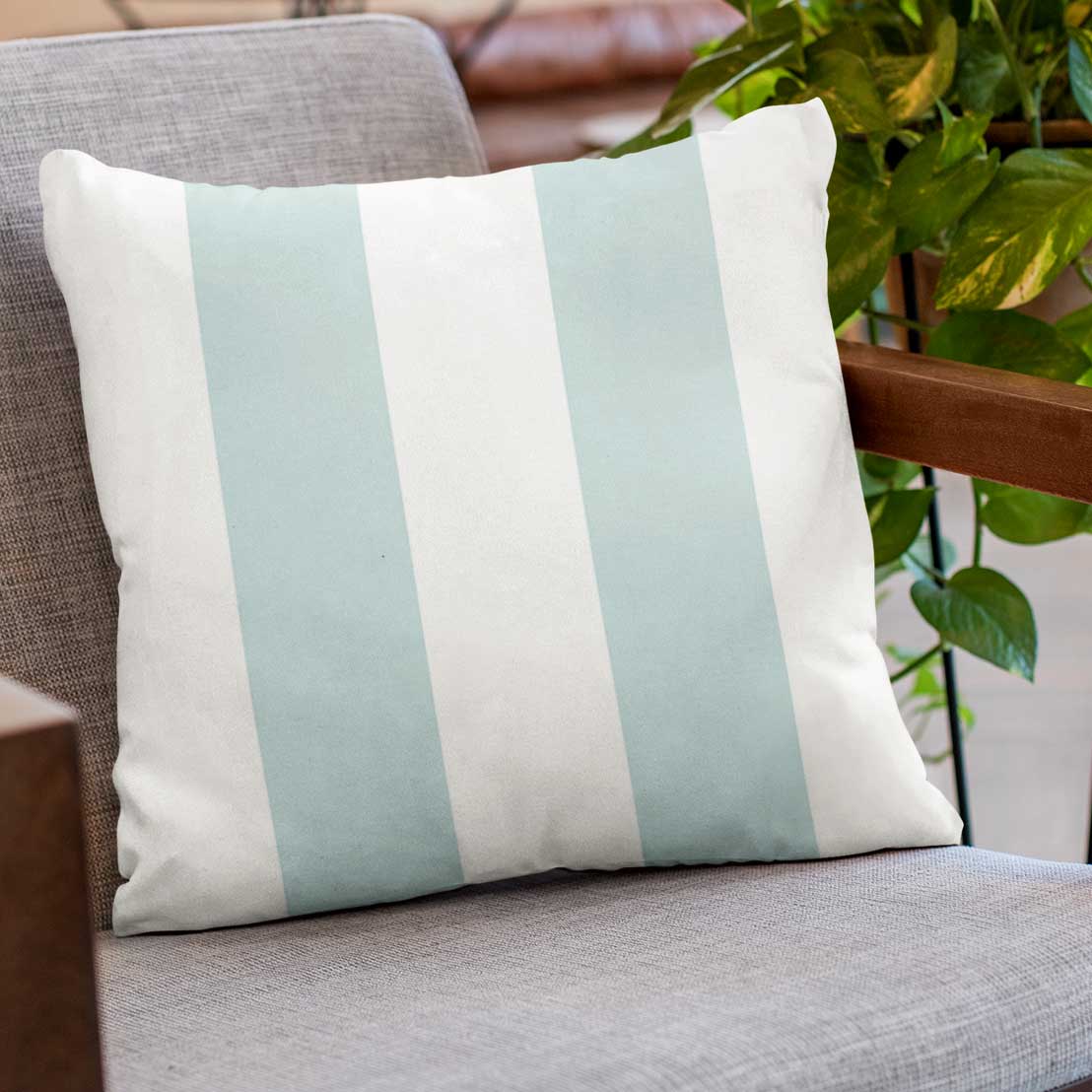 Outdoor Garden Waterproof Cushion - 2 Stripes - Duck Egg 43 x 43 cm by Izabela Peters