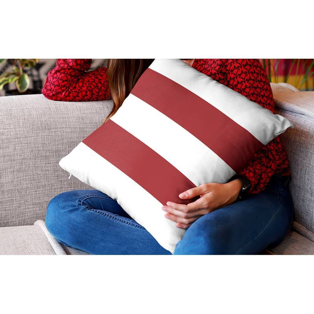 Outdoor Garden Waterproof Cushion - 2 Stripes Horizontal in Raspberry Red 50 x 50 cm | Izabela Peters