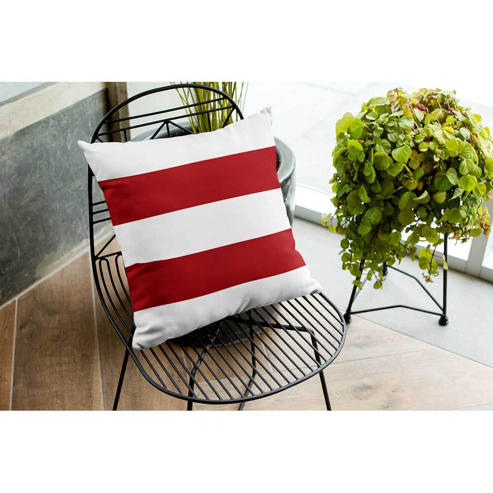 Outdoor Garden Waterproof Cushion - 2 Stripes Horizontal - Raspberry Red 50 x 50 cm by Izabela Peters