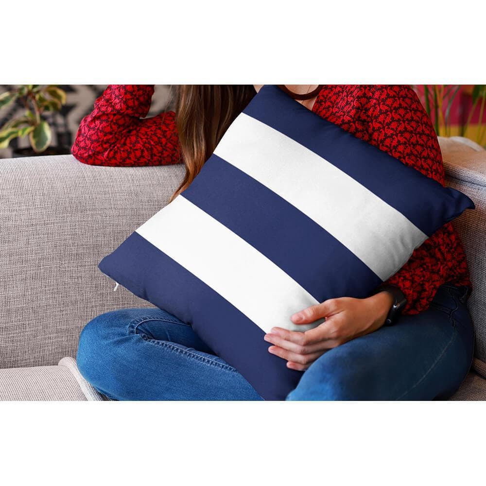 Outdoor Garden Waterproof Cushion - 3 Stripes Horizontal - Midnight 50 x 50 cm by Izabela Peters