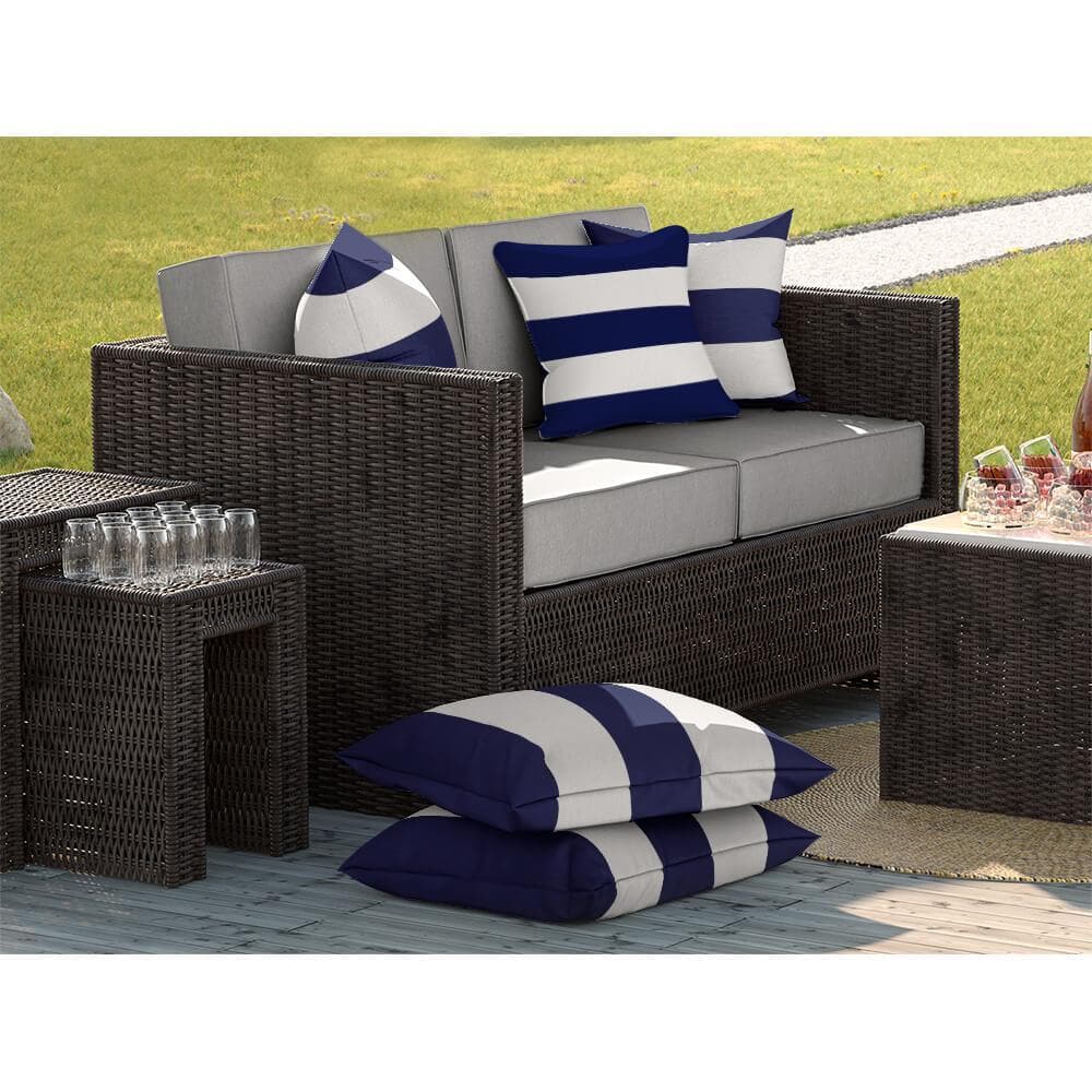 Outdoor Garden Waterproof Cushion - 3 Stripes Horizontal - Midnight 50 x 50 cm by Izabela Peters