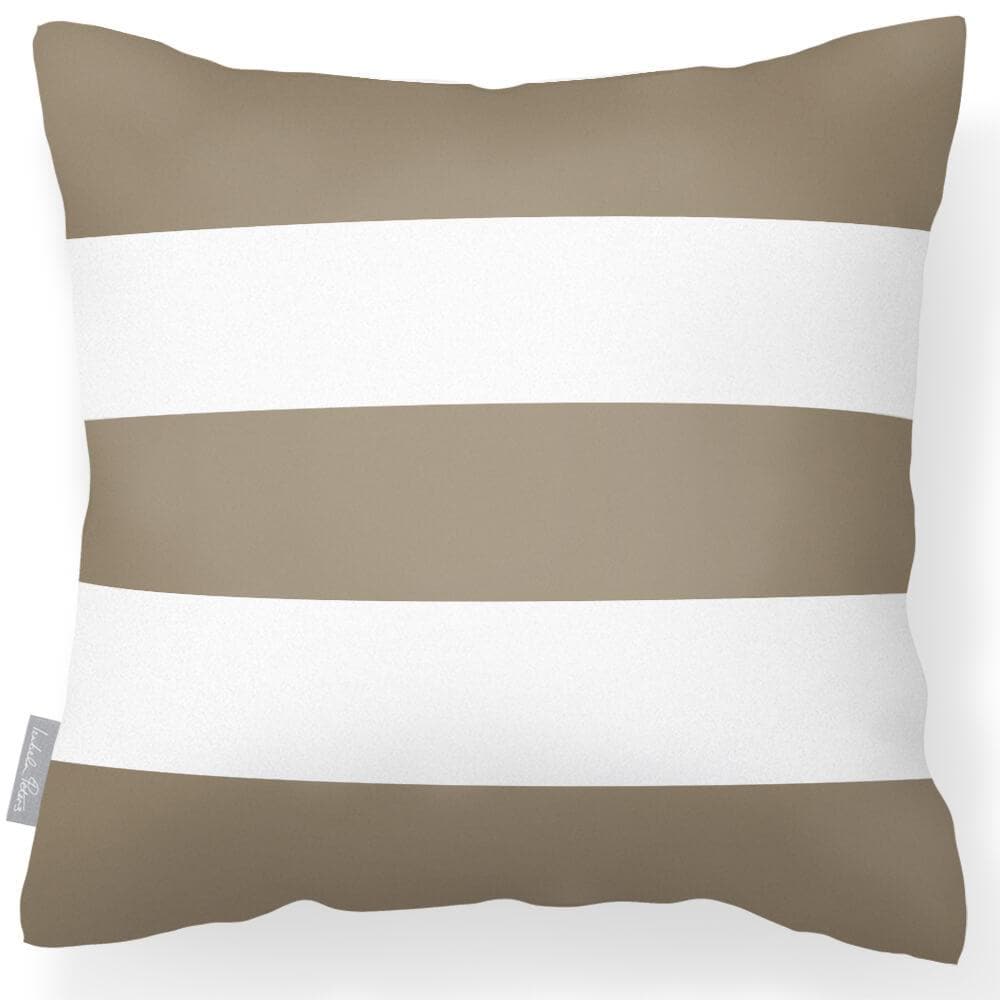 Outdoor Garden Waterproof Cushion - 3 Stripes Horizontal in Taupe 50 x 50 cm | Izabela Peters