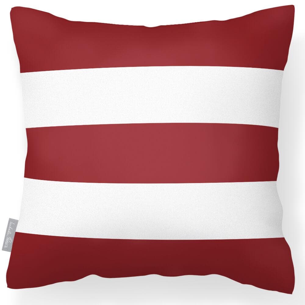 Outdoor Garden Waterproof Cushion - 3 Stripes Horizontal - Raspberry Red 50 x 50 cm by Izabela Peters