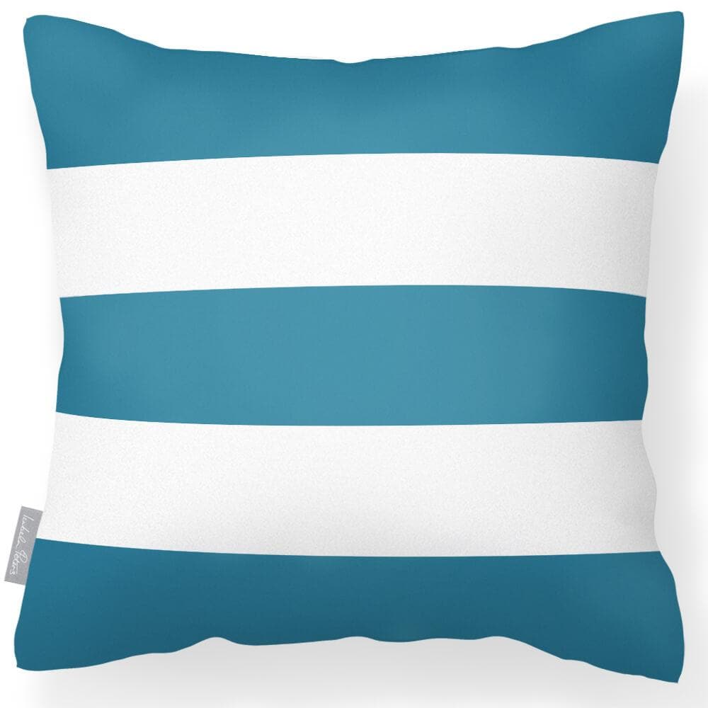 Outdoor Garden Waterproof Cushion - 3 Stripes Horizontal - Prussian Blue 50 x 50 cm by Izabela Peters