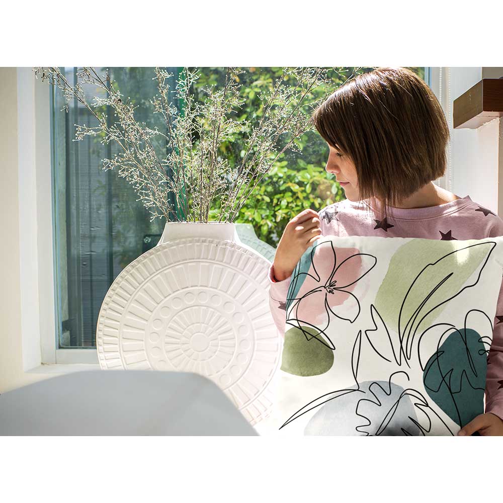 Outdoor Garden Waterproof Cushion - Abstract Flower & Palms - 40 x 40 cm by Izabela Peters