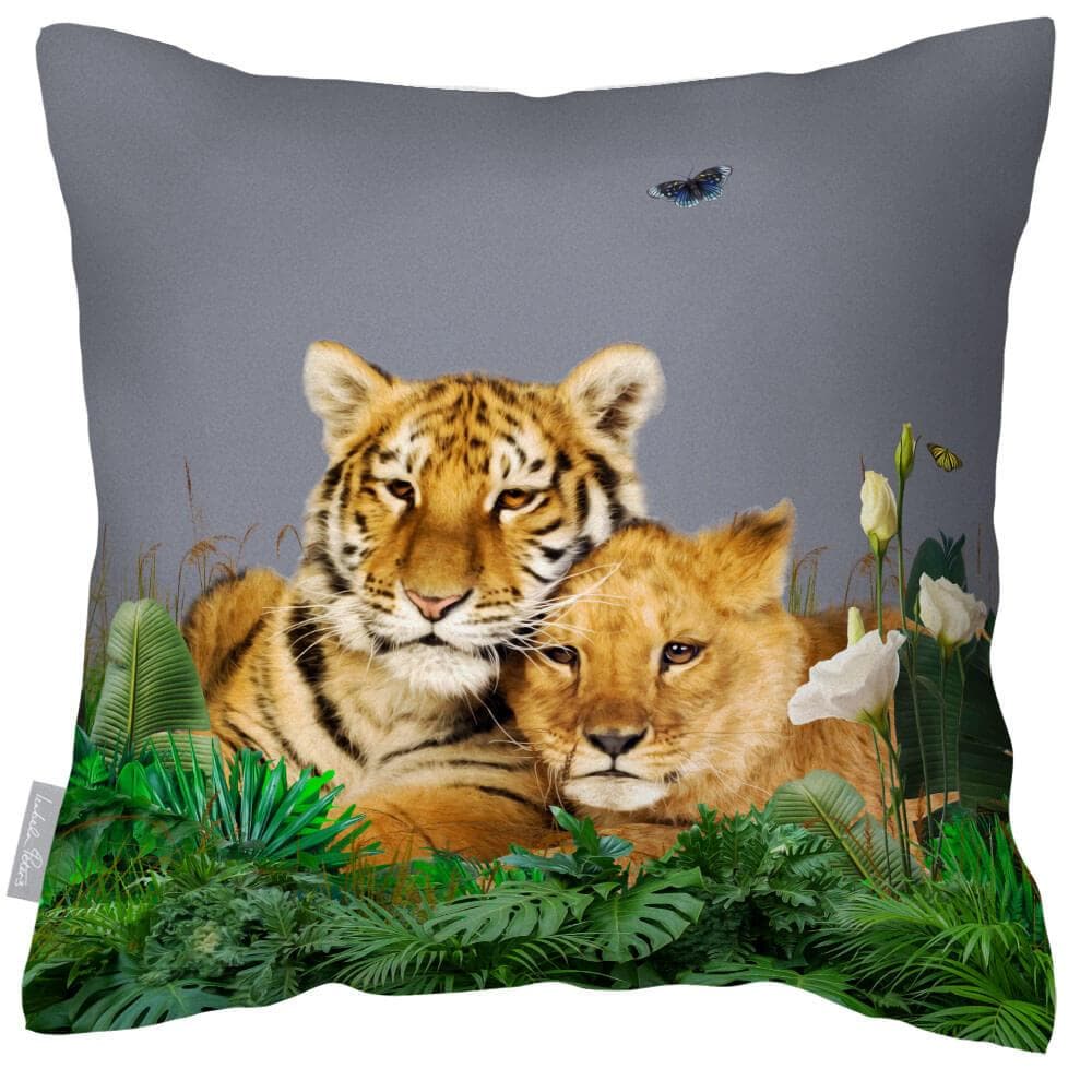 Outdoor Garden Waterproof Cushion - Big Cat Family - Grey 50 x 50 cm by Izabela Peters